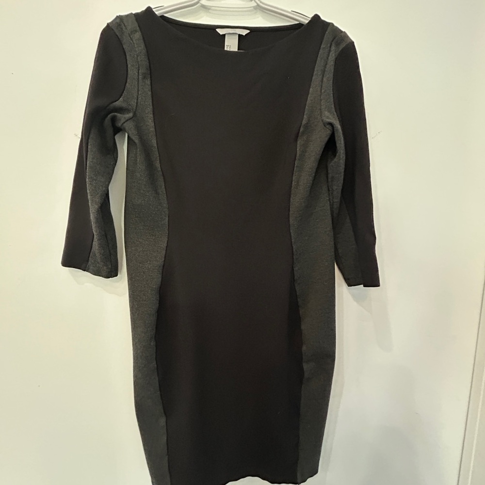 H&M Black and Charcoal Long-Sleeve Ponte Sheath Dress
